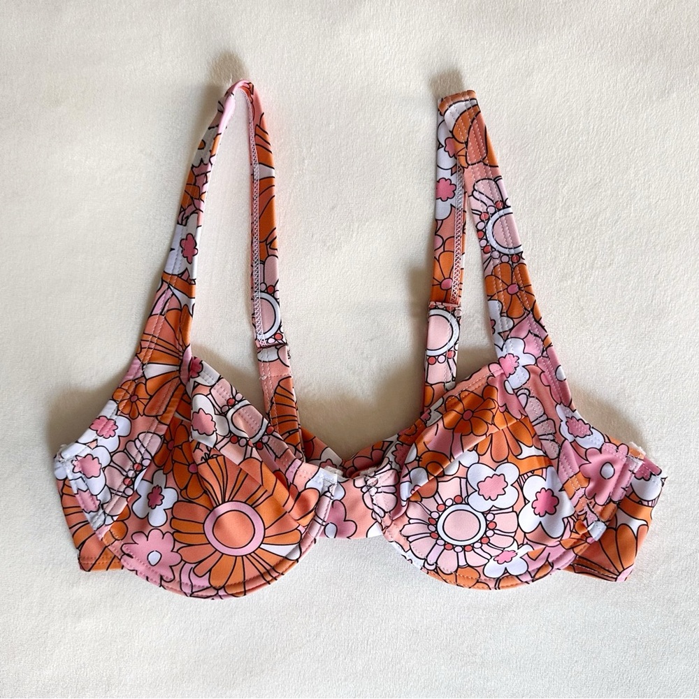 Floral Print Underwire Bikini - Pink and Orange